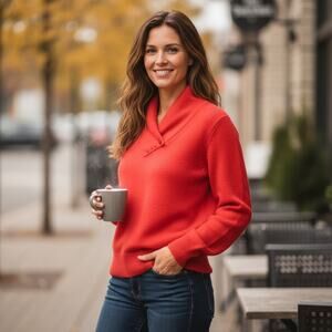 Christie & Jill Red Lambswool Angora Mock Neck Sweater with Button Detail Large